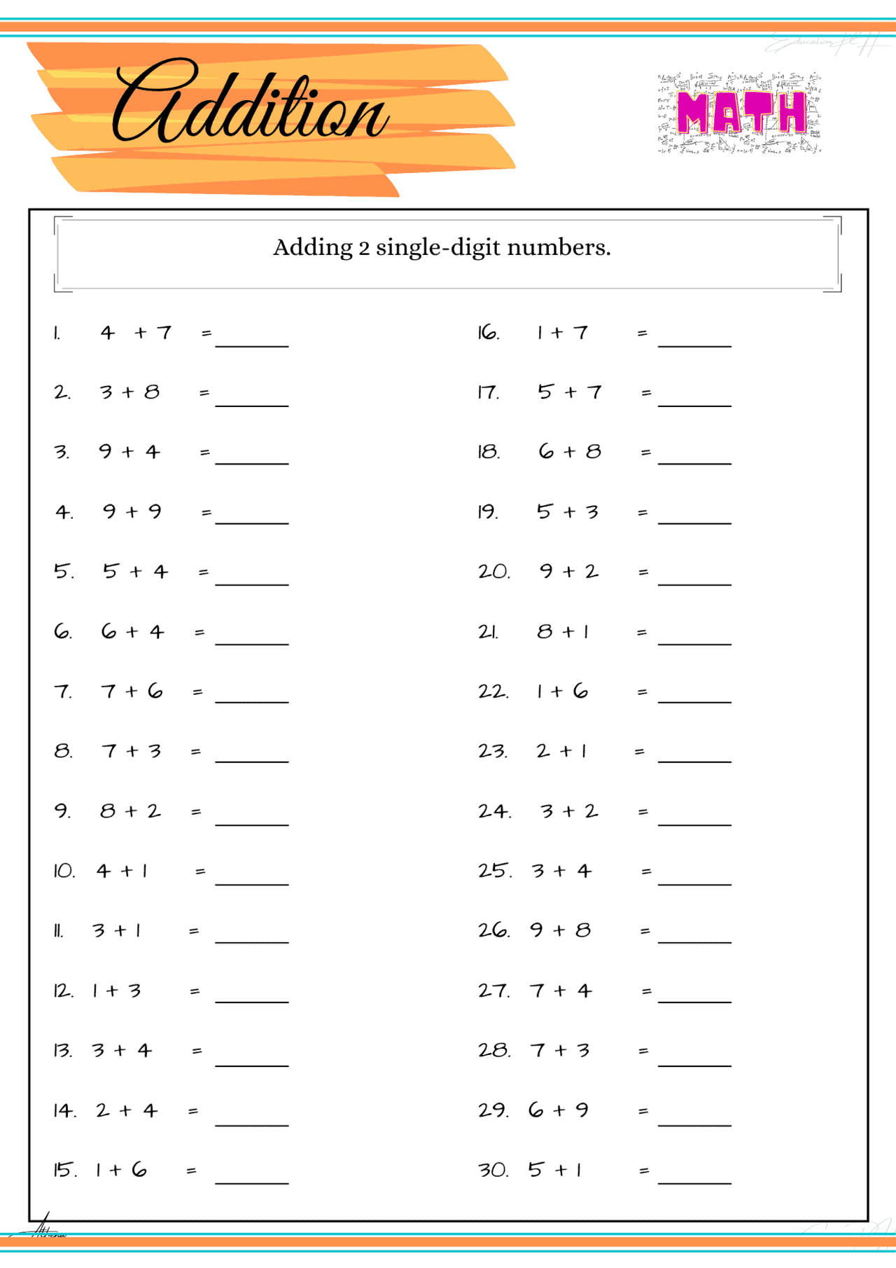 Grade 2 Math Worksheets | Addition Part 1 - Education PH