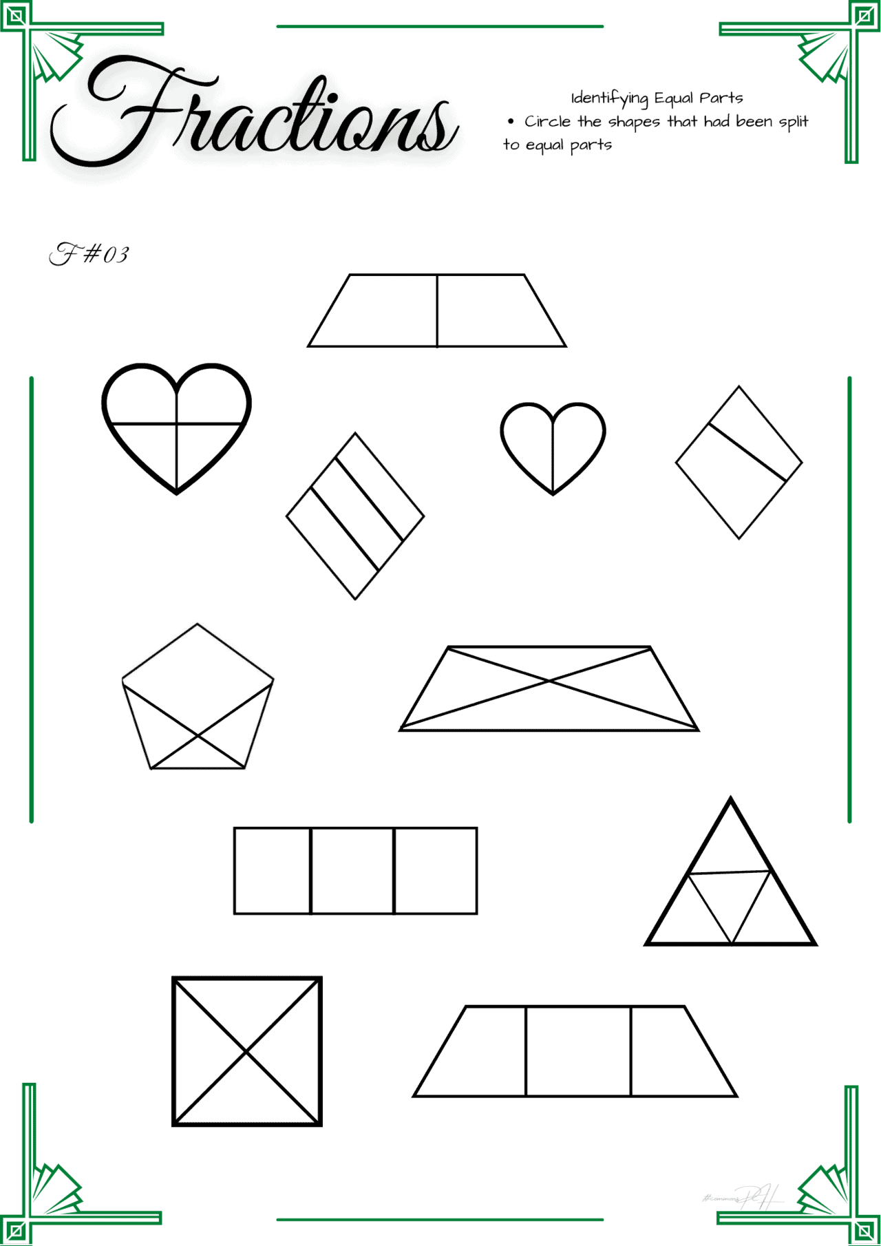 Grade 1 Math Activity Sheets | Identifying Equal Parts, Half or Quarter