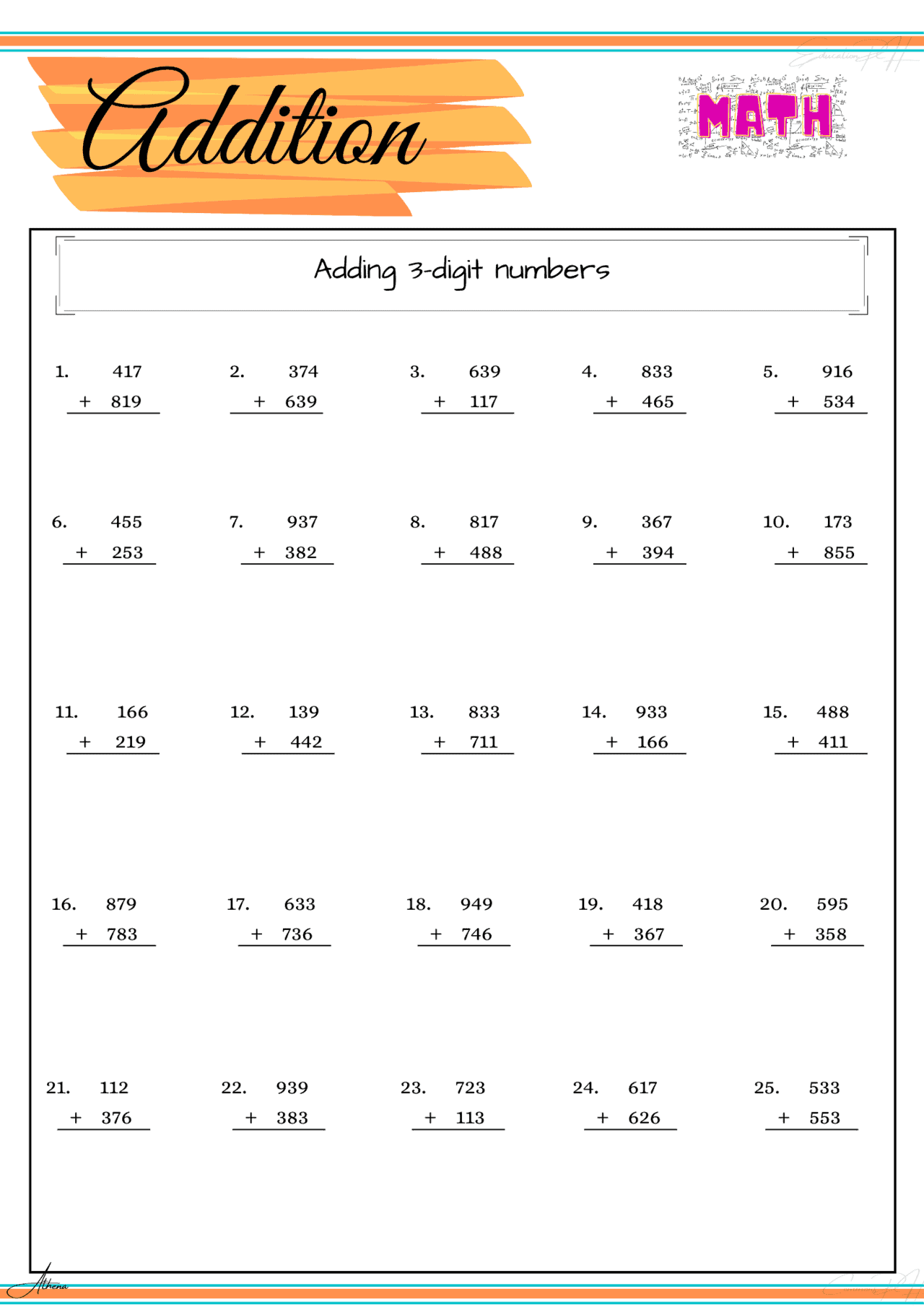 Grade 4 Math Worksheet | Addition Part 1 - Education PH